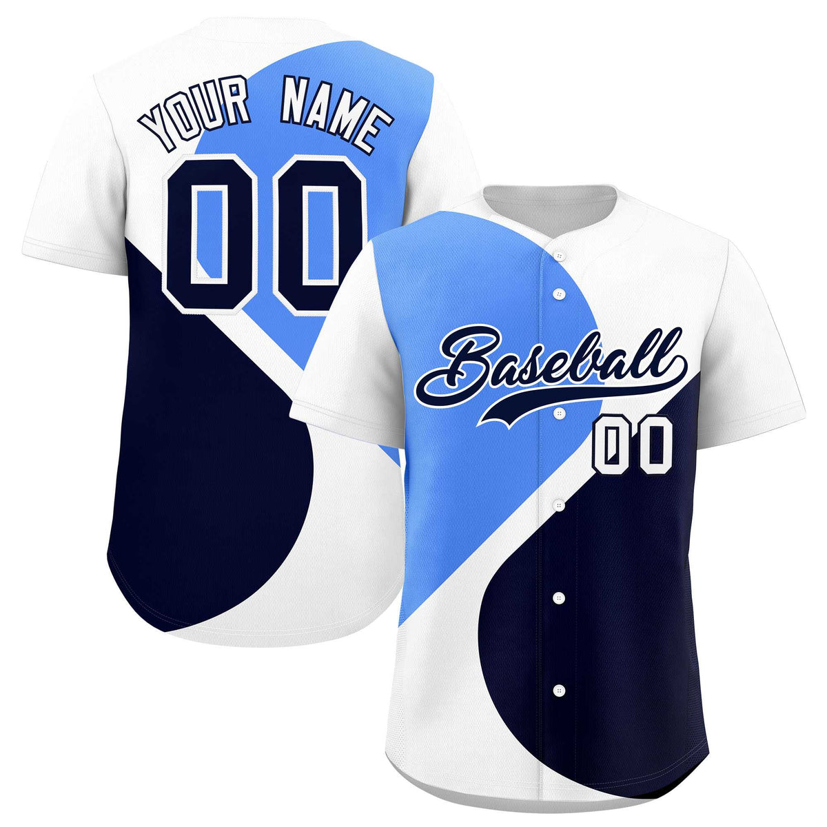 Custom White Powder Blue-Navy Color Block Personalized Half Heart Pattern Authentic Baseball Jersey| KXKSHOP