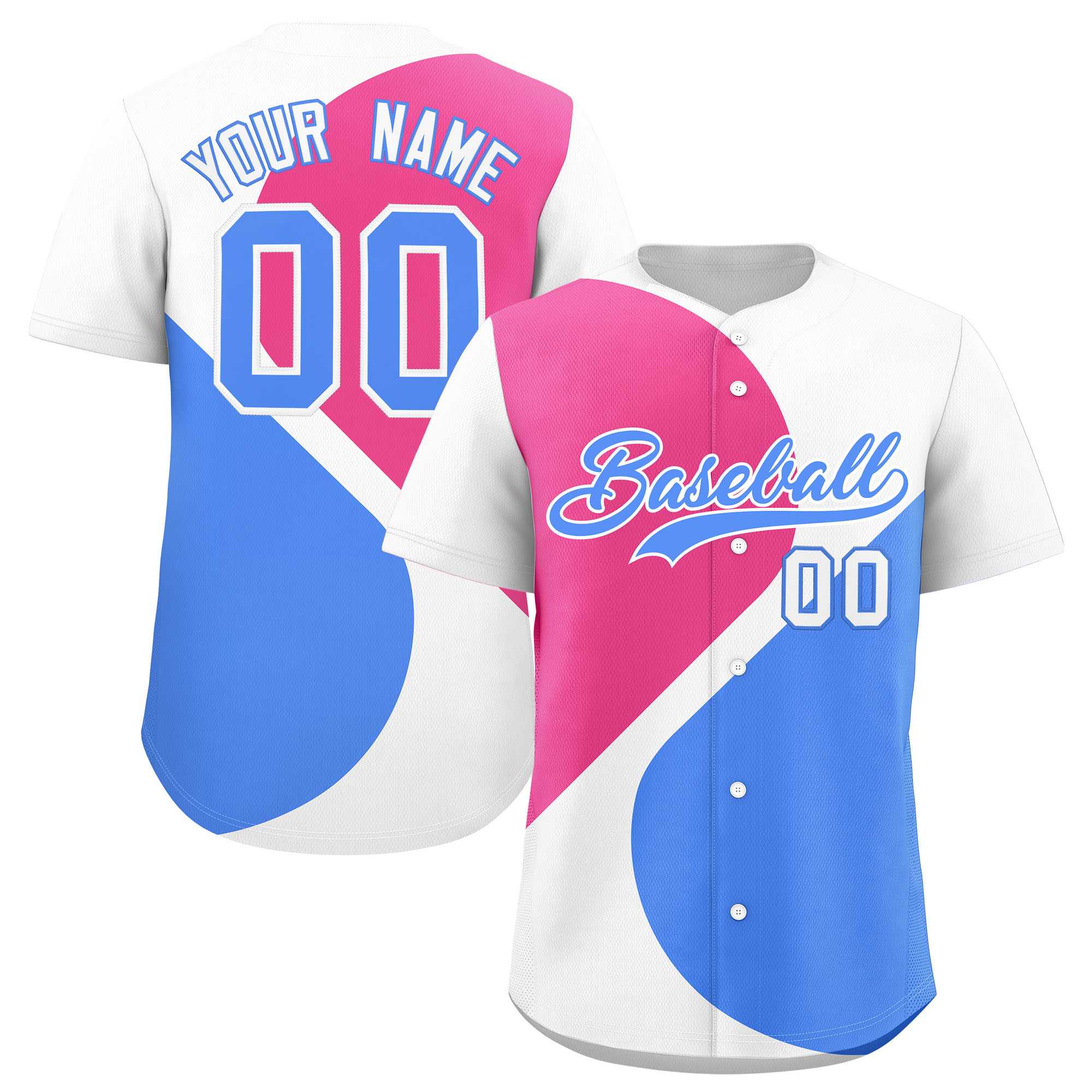 Custom White Pink-Powder Blue Color Block Personalized Half Heart Pattern Authentic Baseball Jersey| KXKSHOP