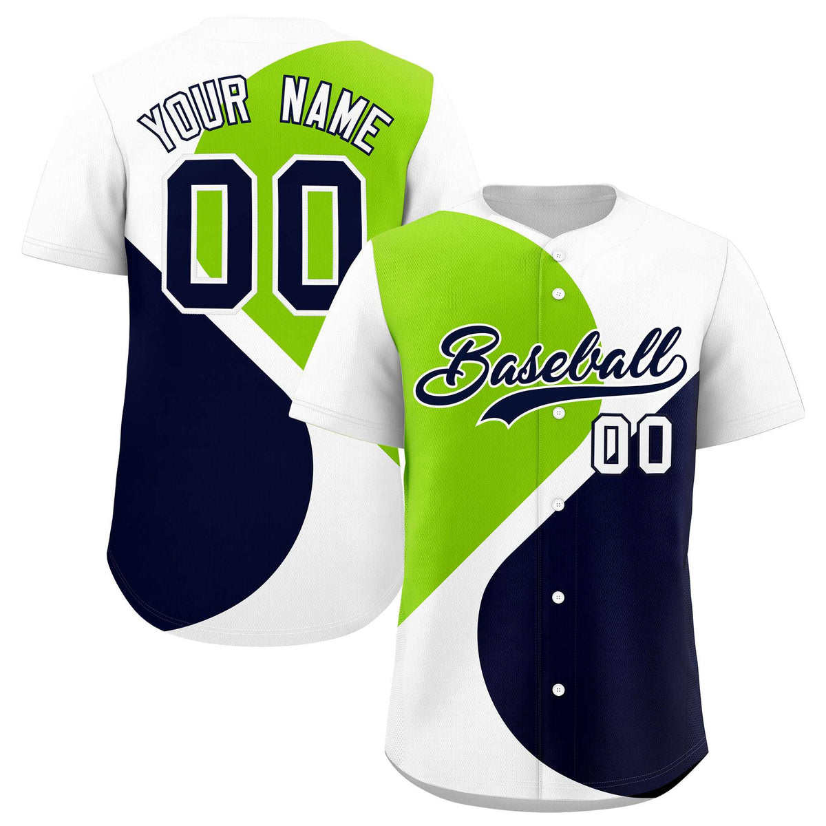 Custom White Neon Green-Navy Color Block Personalized Half Heart Pattern Authentic Baseball Jersey| KXKSHOP