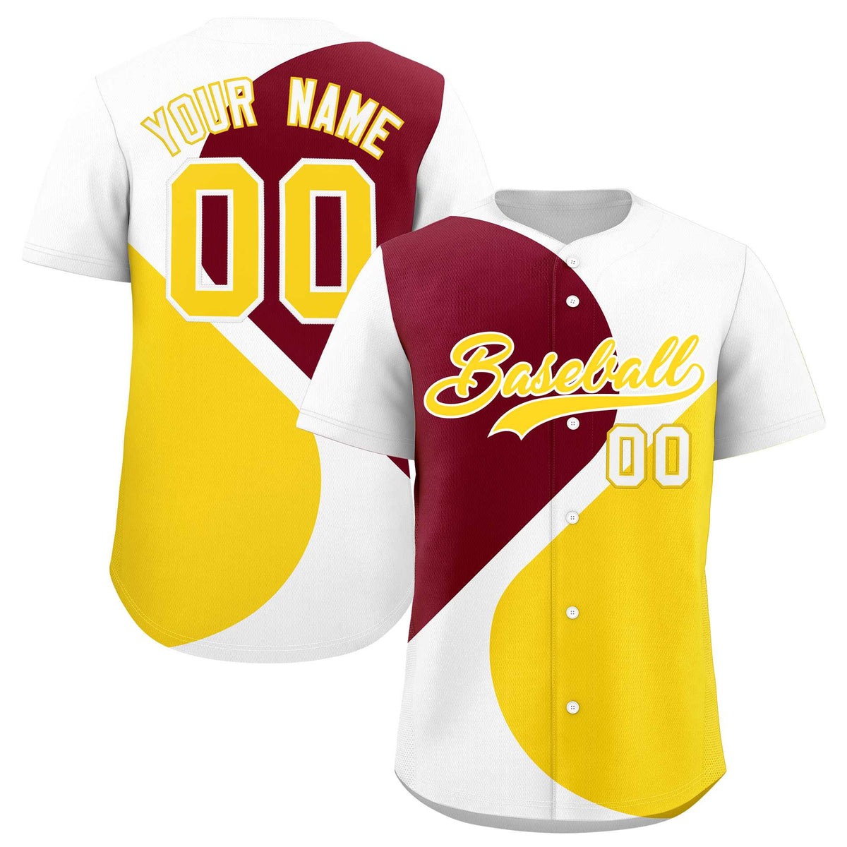 Custom White Crimson-Gold Color Block Personalized Half Heart Pattern Authentic Baseball Jersey| KXKSHOP