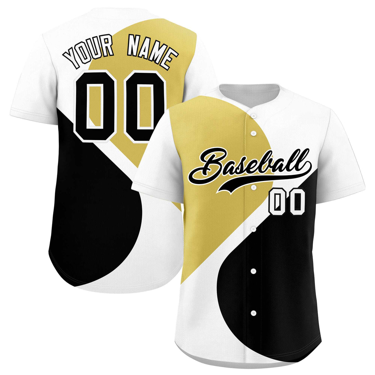 Custom White Old Gold-Black Color Block Personalized Half Heart Pattern Authentic Baseball Jersey| KXKSHOP