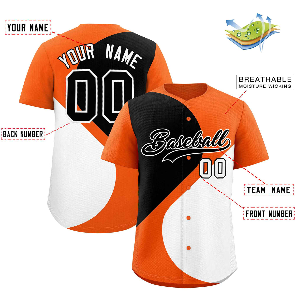 Custom Orange Black-White Color Block Personalized Half Heart Pattern Authentic Baseball Jersey| KXKSHOP