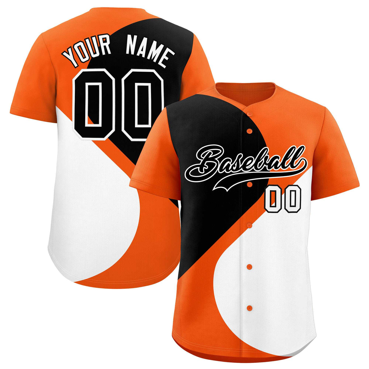 Custom Orange Black-White Color Block Personalized Half Heart Pattern Authentic Baseball Jersey| KXKSHOP