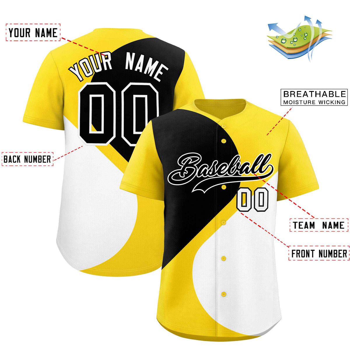 Custom Gold Black-White Color Block Personalized Half Heart Pattern Authentic Baseball Jersey| KXKSHOP