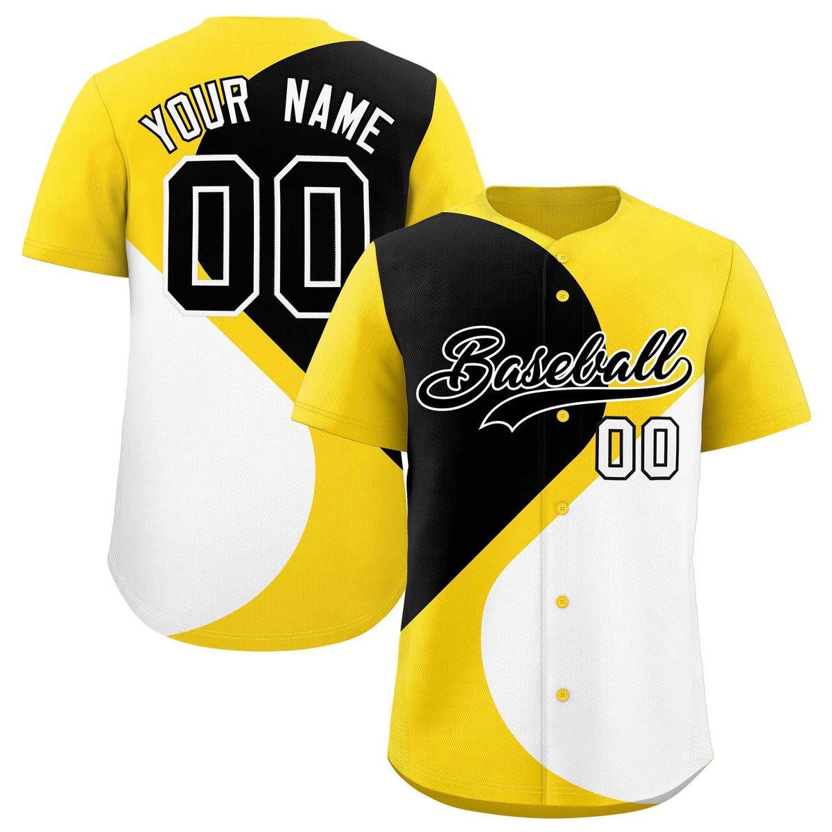 Custom Gold Black-White Color Block Personalized Half Heart Pattern Authentic Baseball Jersey| KXKSHOP