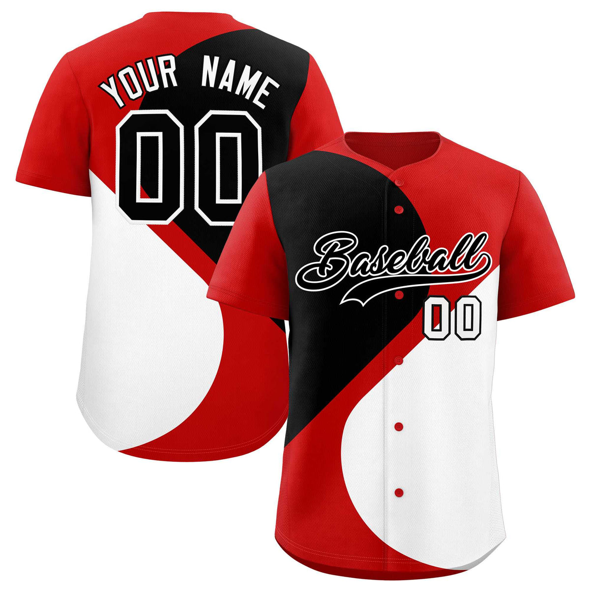 Custom Red Black-White Color Block Personalized Half Heart Pattern Authentic Baseball Jersey| KXKSHOP