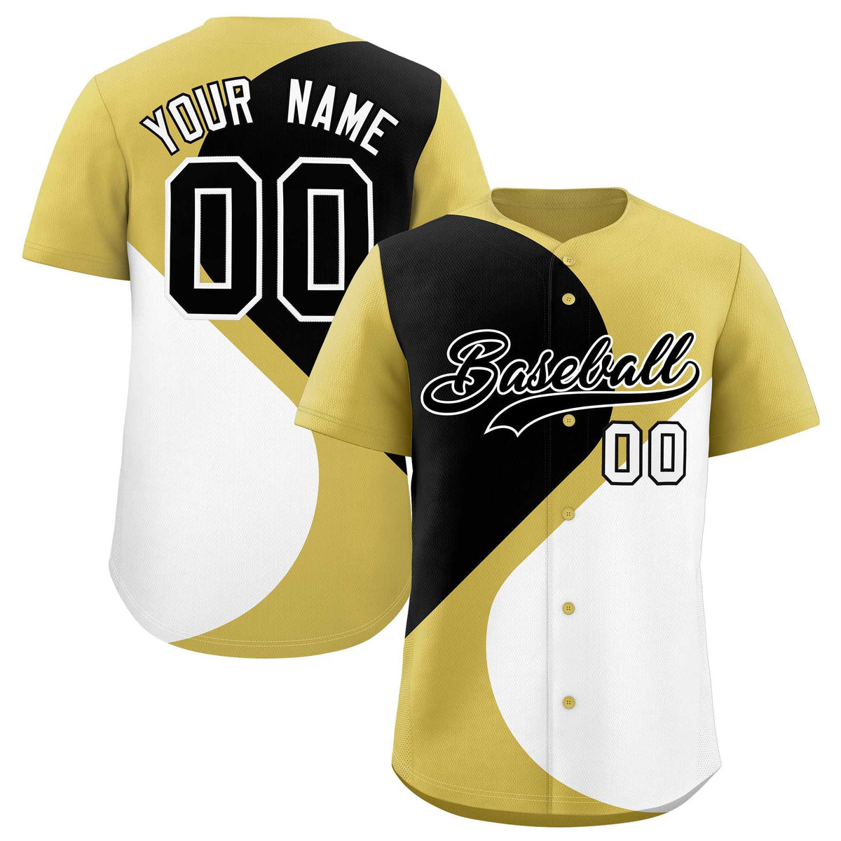 Custom Old Gold Black-White Color Block Personalized Half Heart Pattern Authentic Baseball Jersey| KXKSHOP