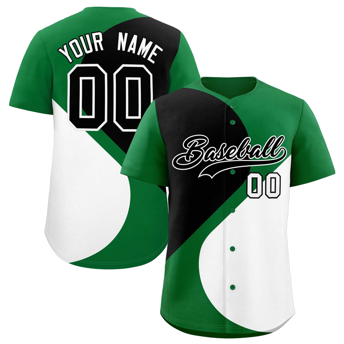 Custom Kelly Green Black-White Color Block Personalized Half Heart Pattern Authentic Baseball Jersey| KXKSHOP