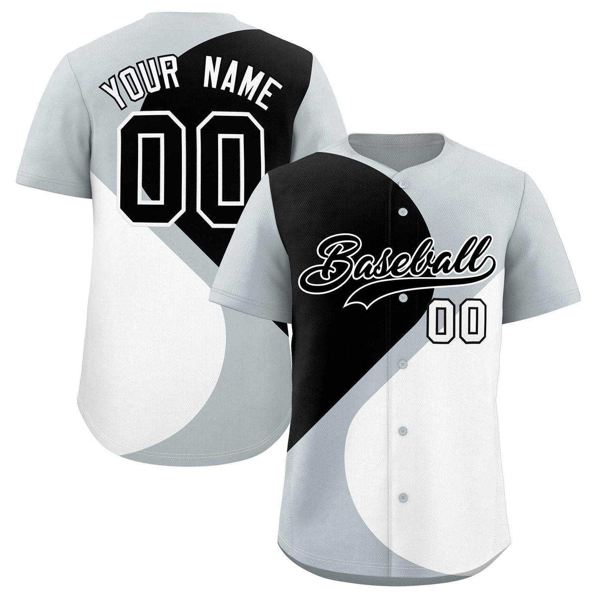 Custom Silver Black-White Color Block Personalized Half Heart Pattern Authentic Baseball Jersey| KXKSHOP