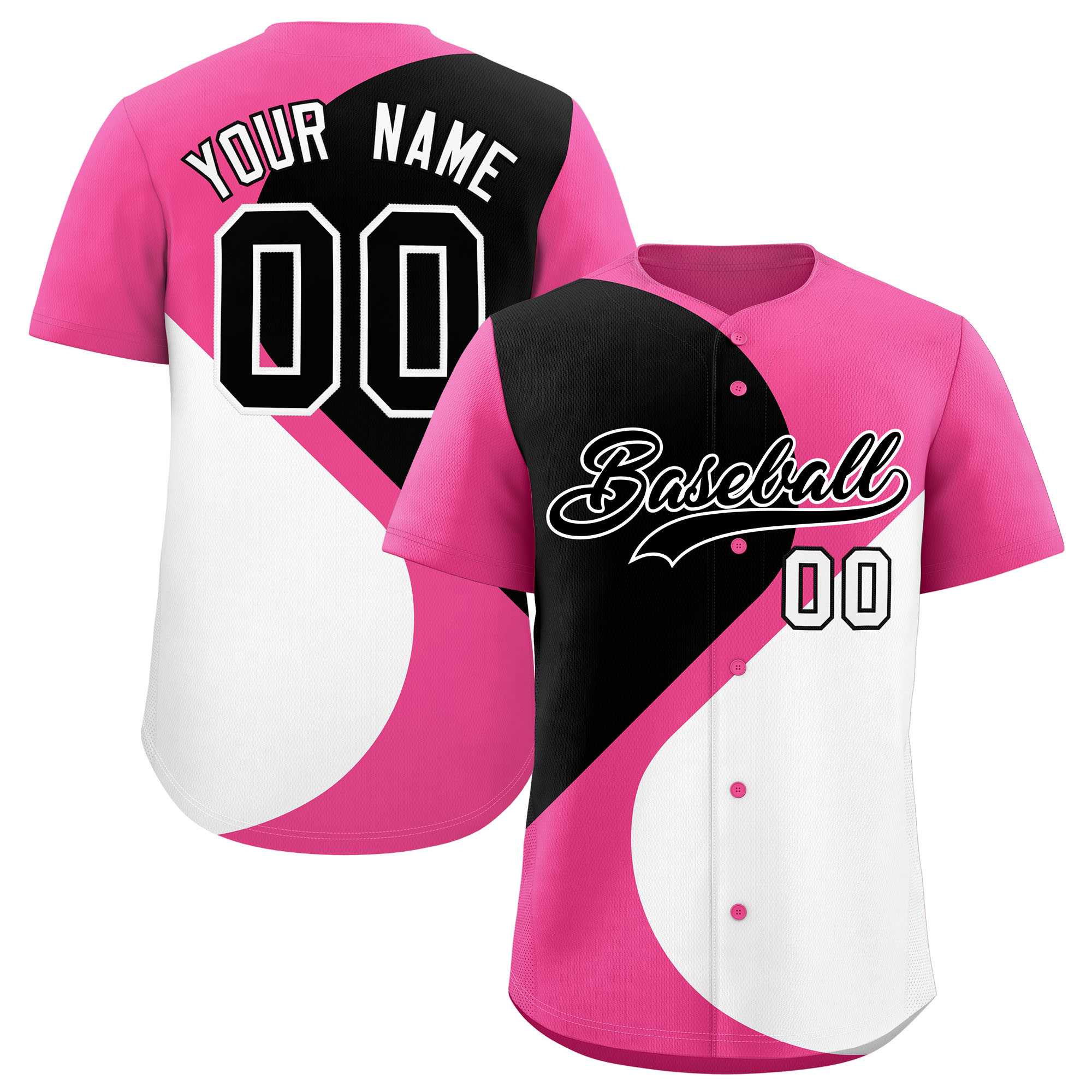 Custom Pink Black-White Color Block Personalized Half Heart Pattern Authentic Baseball Jersey| KXKSHOP