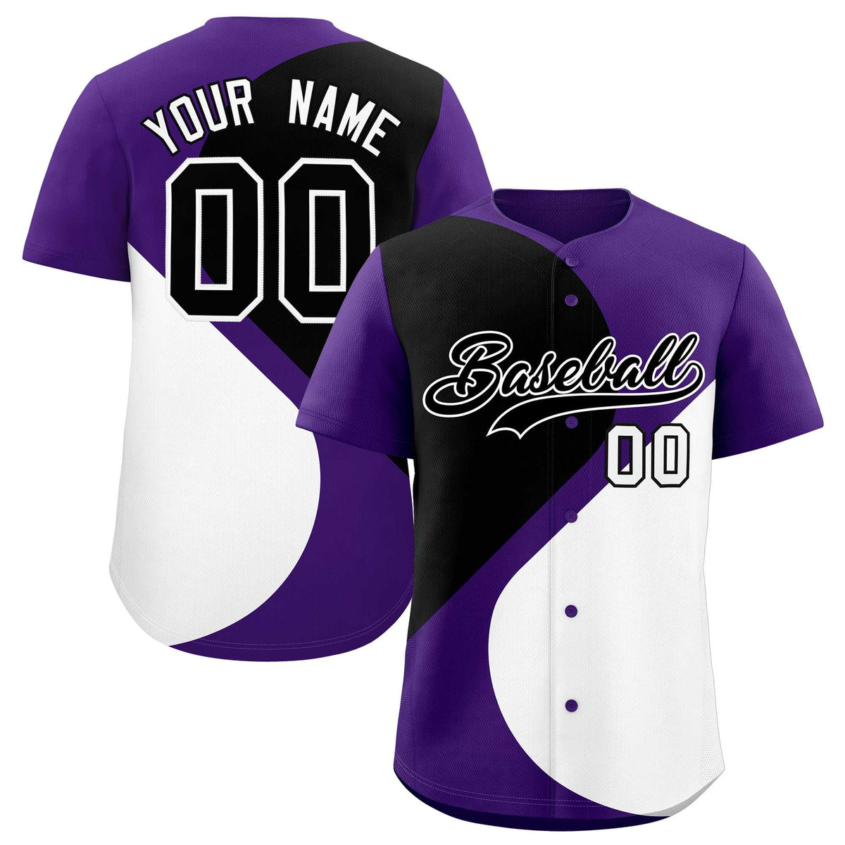 Custom Purple Black-White Color Block Personalized Half Heart Pattern Authentic Baseball Jersey| KXKSHOP