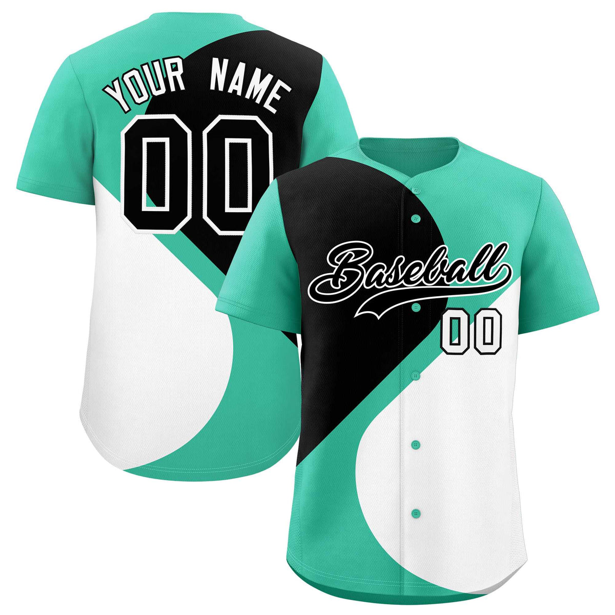 Custom Bright Green Black-White Color Block Personalized Half Heart Pattern Authentic Baseball Jersey| KXKSHOP