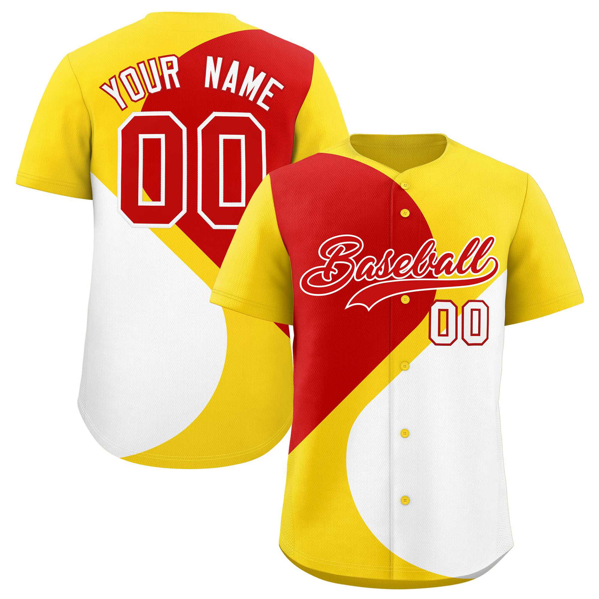 Custom Gold Red-White Color Block Personalized Half Heart Pattern Authentic Baseball Jersey| KXKSHOP