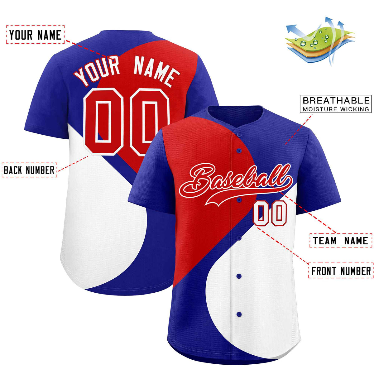 Custom Royal Red-White Color Block Personalized Half Heart Pattern Authentic Baseball Jersey| KXKSHOP