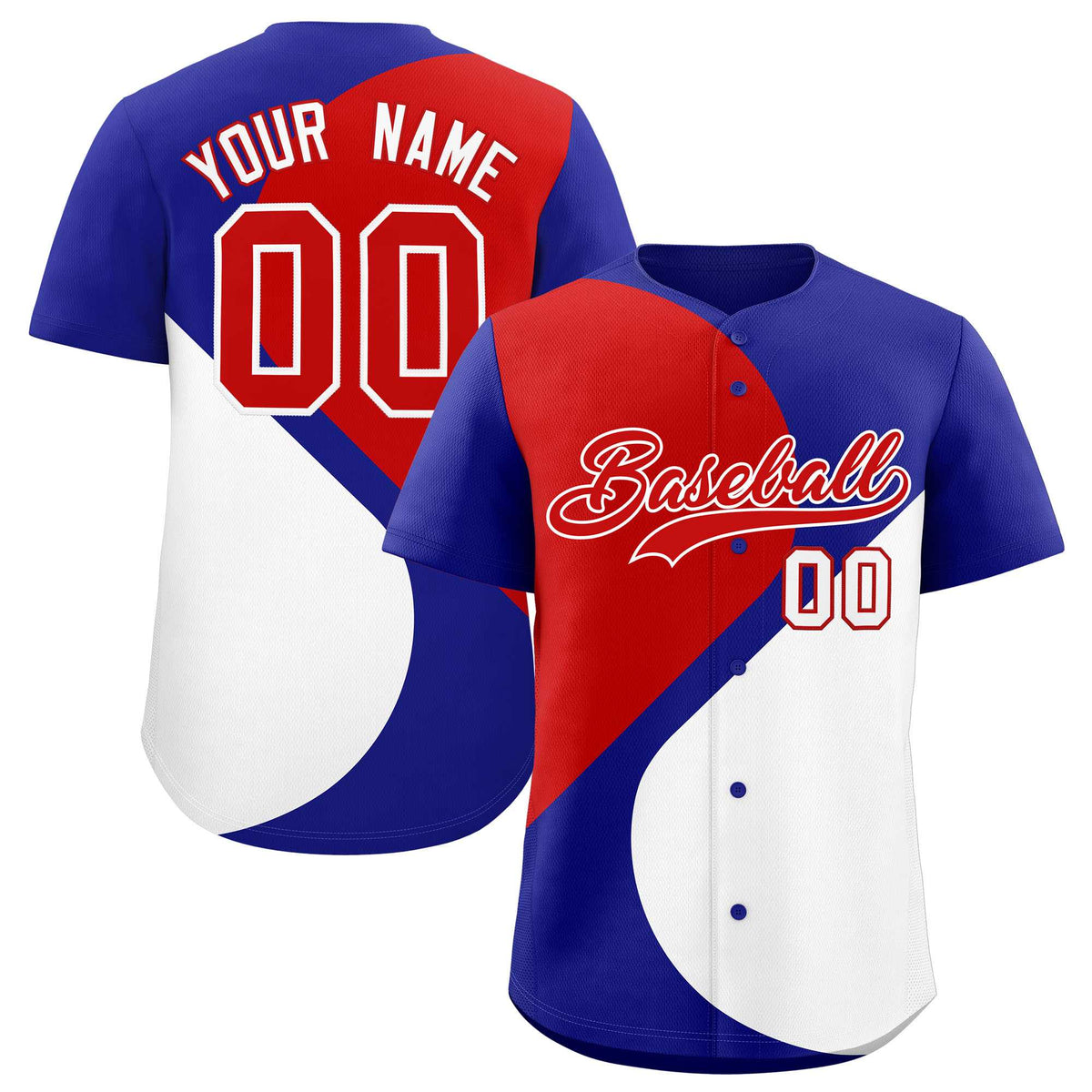Custom Royal Red-White Color Block Personalized Half Heart Pattern Authentic Baseball Jersey| KXKSHOP