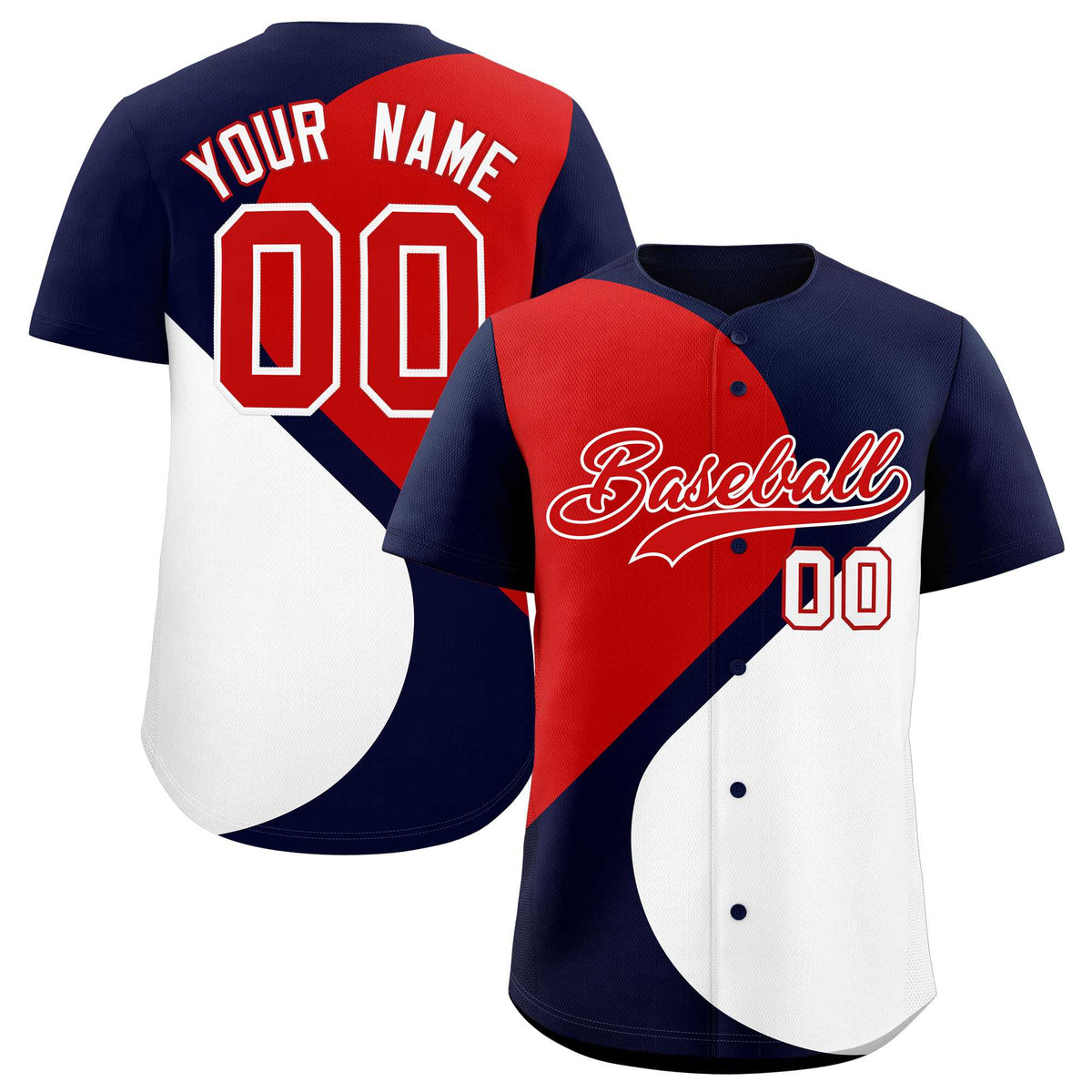 Custom Navy Red-White Color Block Personalized Half Heart Pattern Authentic Baseball Jersey| KXKSHOP