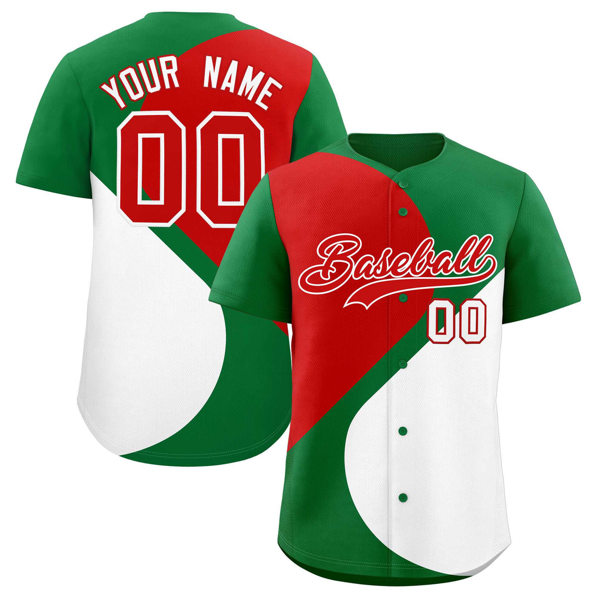 Custom Kelly Green Red-White Color Block Personalized Half Heart Pattern Authentic Baseball Jersey| KXKSHOP