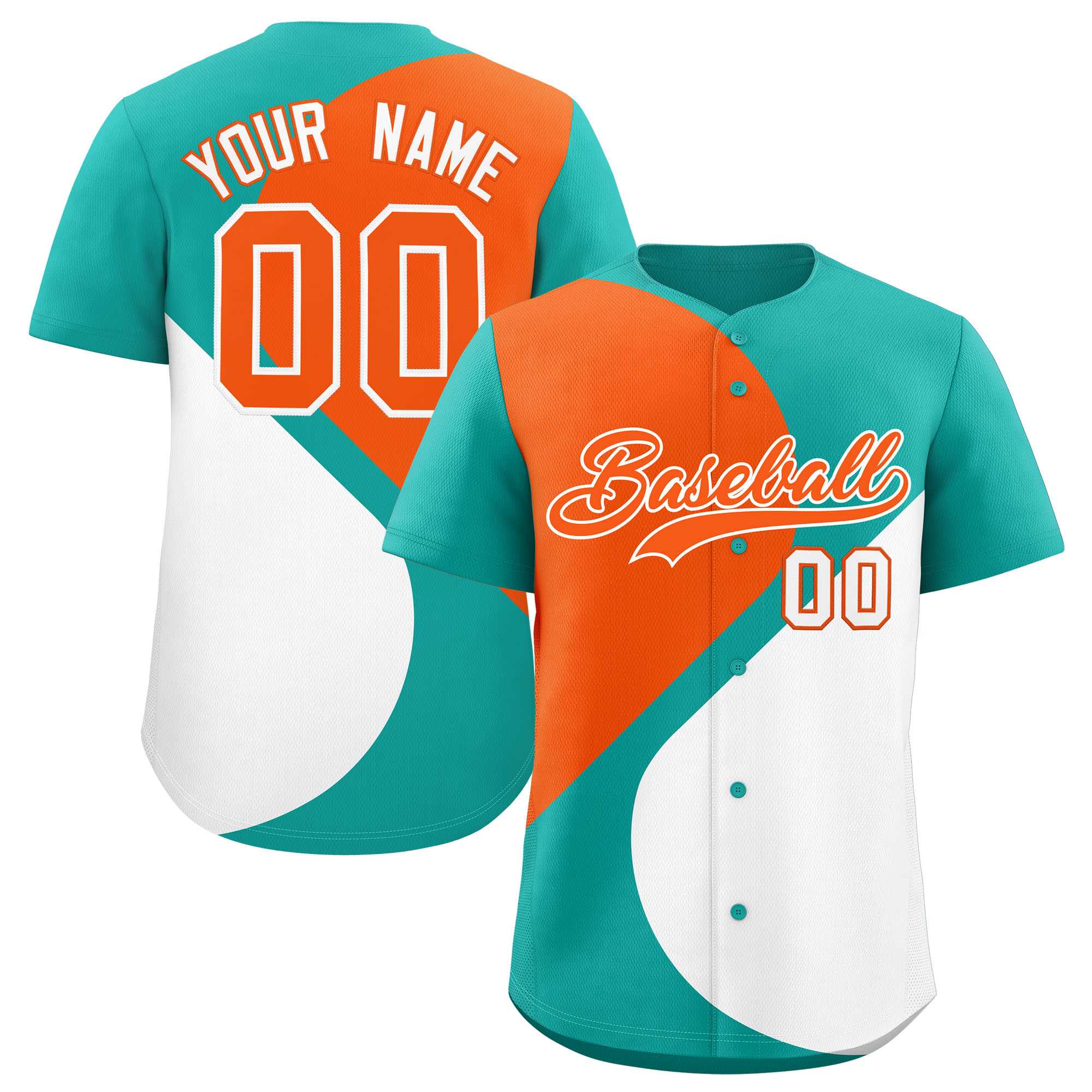 Custom Aqua Orange-White Color Block Personalized Half Heart Pattern Authentic Baseball Jersey| KXKSHOP