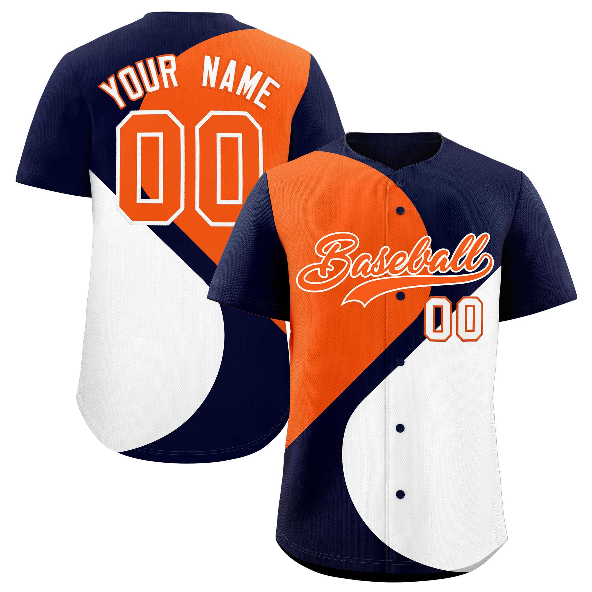 Custom Navy Orange-White Color Block Personalized Half Heart Pattern Authentic Baseball Jersey| KXKSHOP