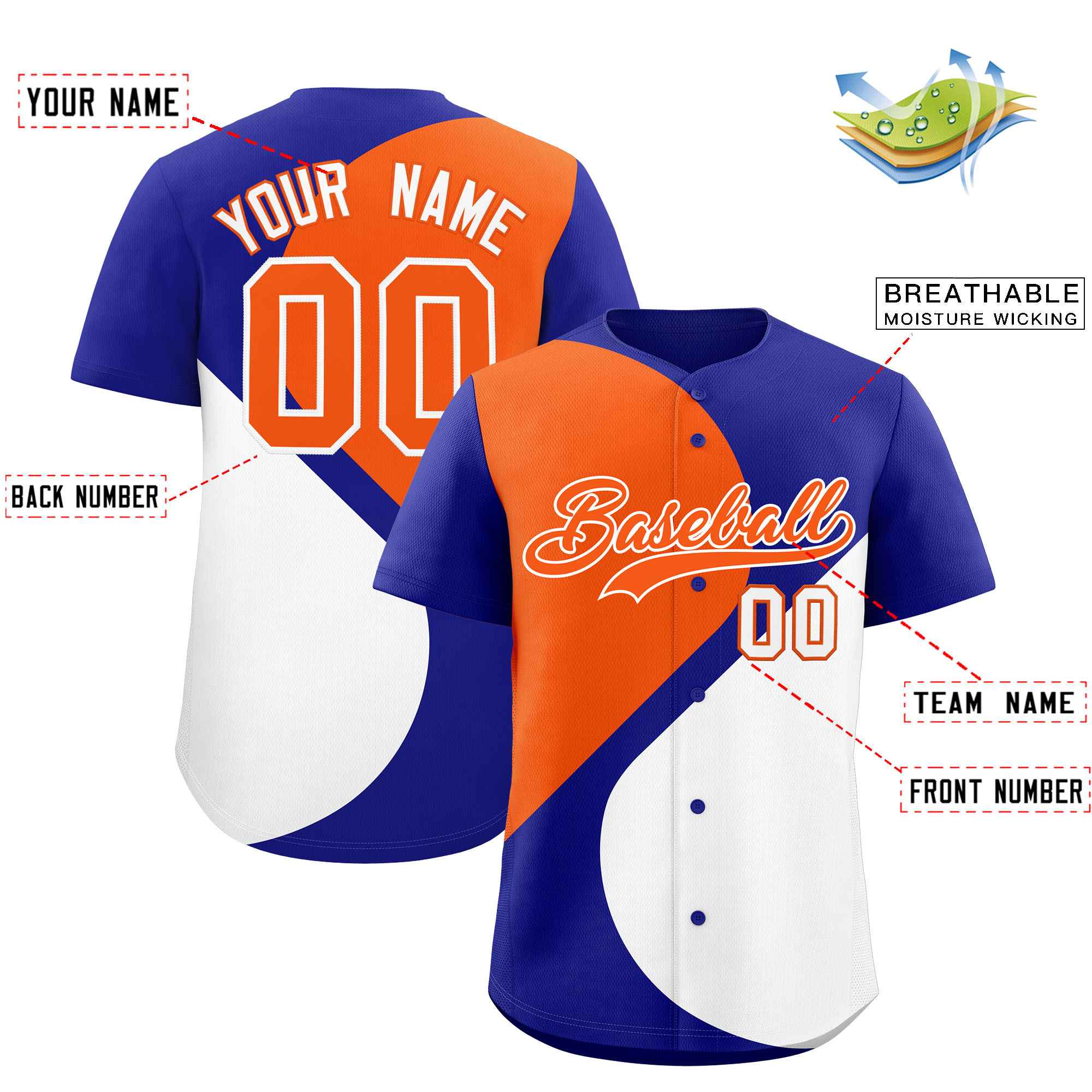 Custom Royal Orange-White Color Block Personalized Half Heart Pattern Authentic Baseball Jersey| KXKSHOP