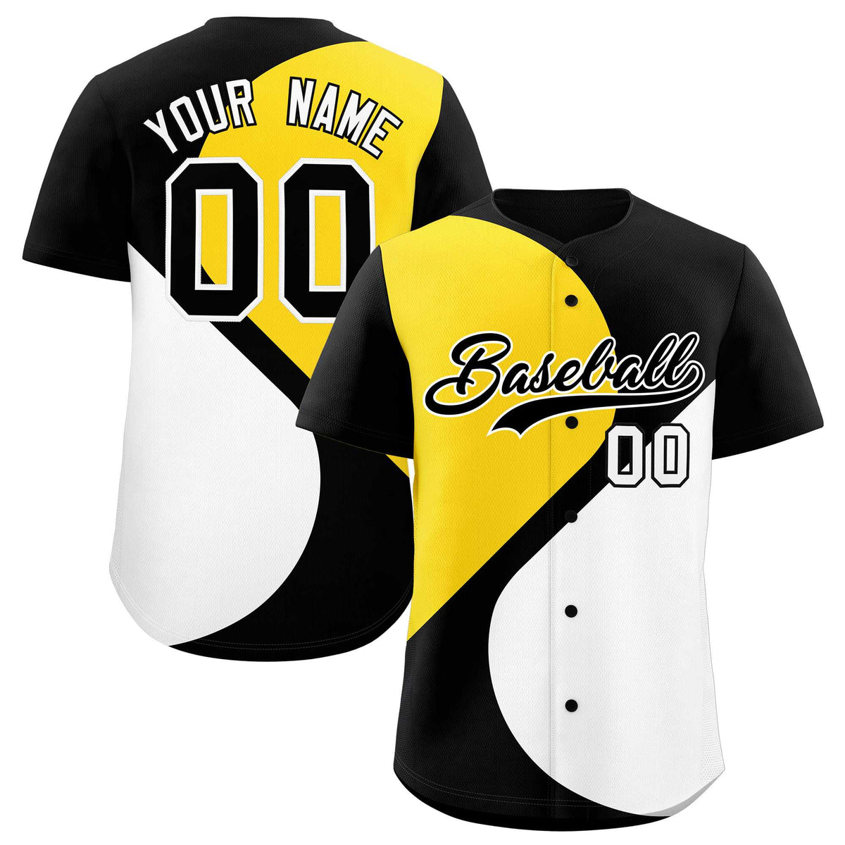 Custom Black Gold-White Color Block Personalized Half Heart Pattern Authentic Baseball Jersey| KXKSHOP