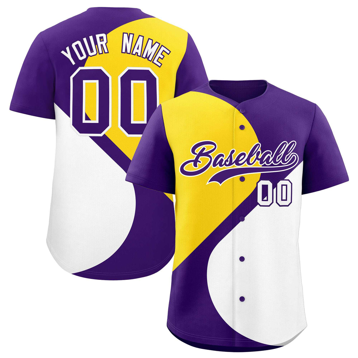 Custom Purple Gold-White Color Block Personalized Half Heart Pattern Authentic Baseball Jersey| KXKSHOP