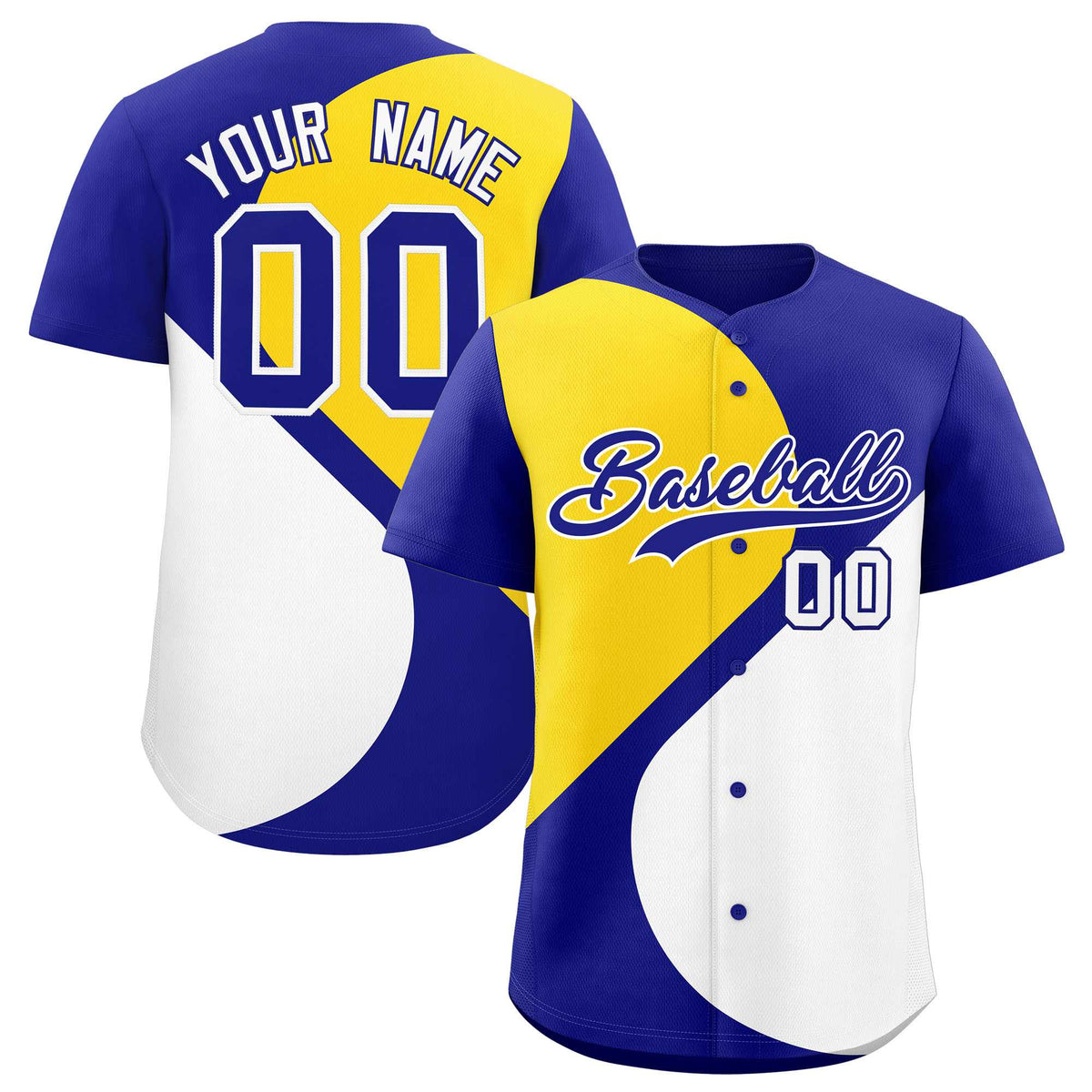 Custom Royal Gold-White Color Block Personalized Half Heart Pattern Authentic Baseball Jersey| KXKSHOP