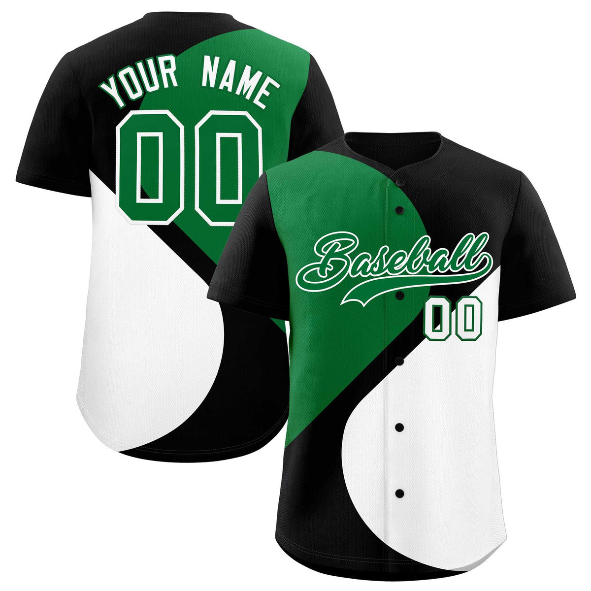 Custom Black Kelly Green-White Color Block Personalized Half Heart Pattern Authentic Baseball Jersey| KXKSHOP