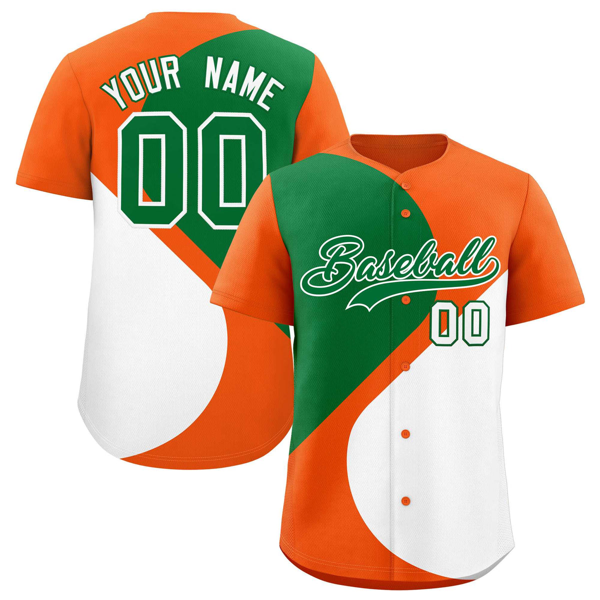 Custom Orange Kelly Green-White Color Block Personalized Half Heart Pattern Authentic Baseball Jersey| KXKSHOP