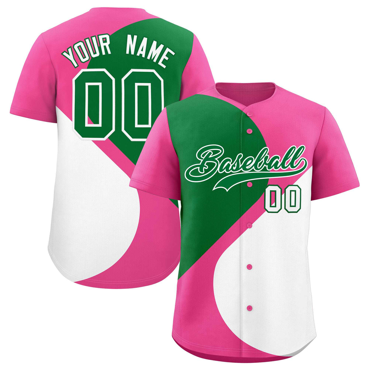 Custom Pink Kelly Green-White Color Block Personalized Half Heart Pattern Authentic Baseball Jersey| KXKSHOP
