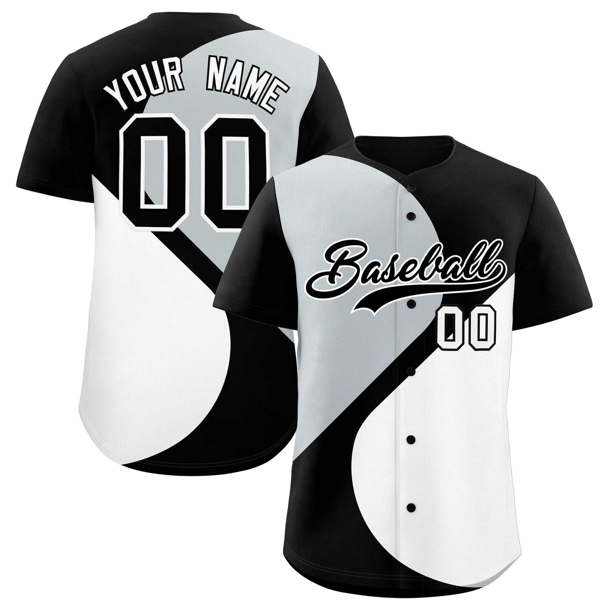 Custom Black Silver-White Color Block Personalized Half Heart Pattern Authentic Baseball Jersey| KXKSHOP