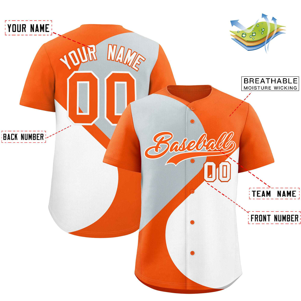 Custom Orange Silver-White Color Block Personalized Half Heart Pattern Authentic Baseball Jersey| KXKSHOP