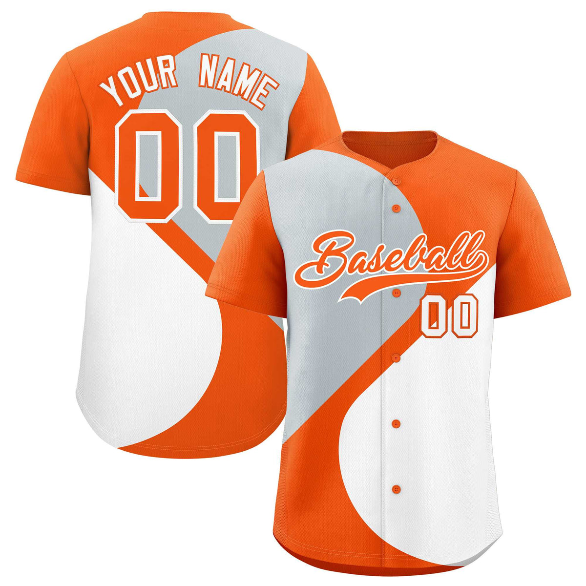 Custom Orange Silver-White Color Block Personalized Half Heart Pattern Authentic Baseball Jersey| KXKSHOP