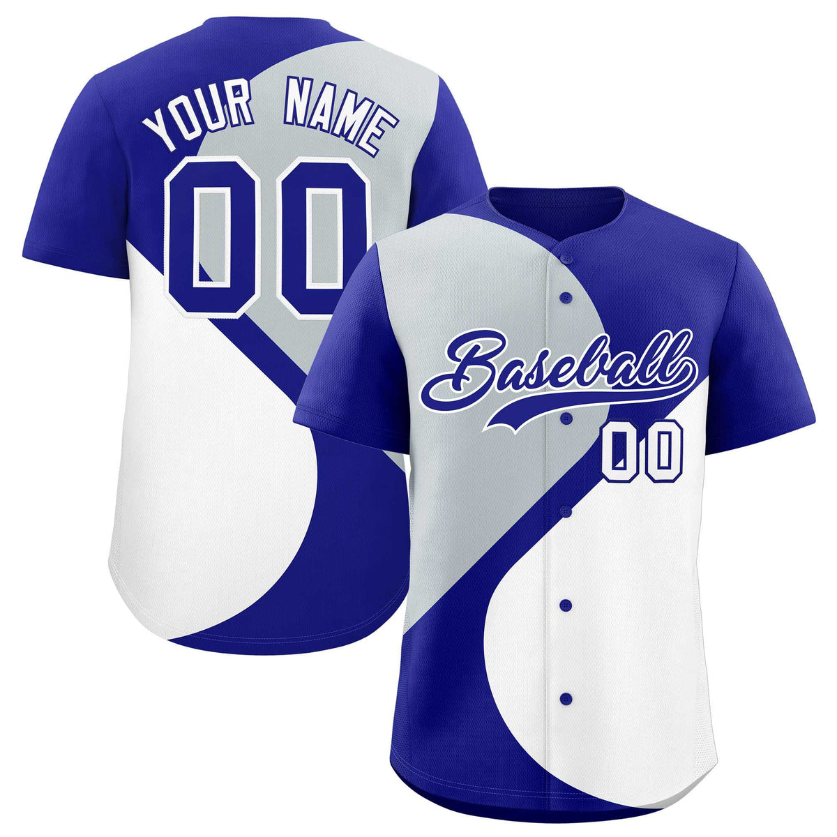 Custom Royal Silver-White Color Block Personalized Half Heart Pattern Authentic Baseball Jersey| KXKSHOP