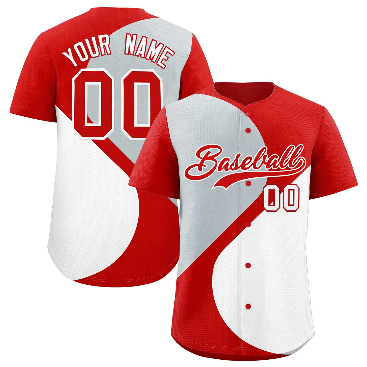 Custom Red Silver-White Color Block Personalized Half Heart Pattern Authentic Baseball Jersey| KXKSHOP