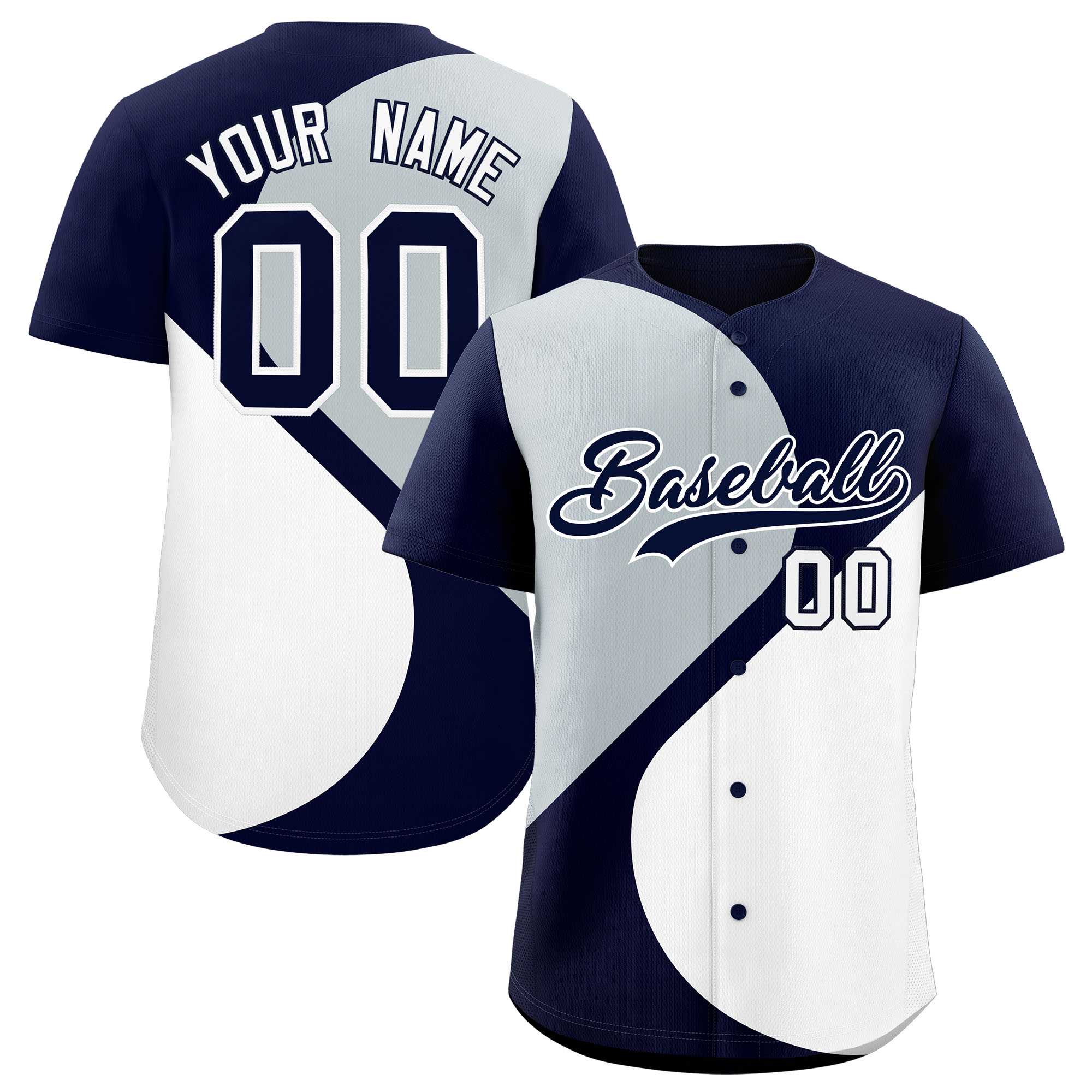 Custom Navy Silver-White Color Block Personalized Half Heart Pattern Authentic Baseball Jersey| KXKSHOP