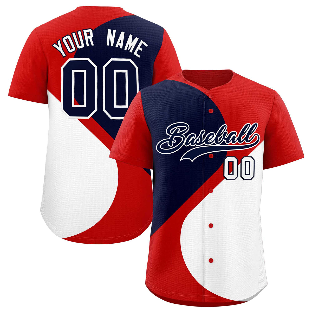 Custom Red Navy-White Color Block Personalized Half Heart Pattern Authentic Baseball Jersey| KXKSHOP