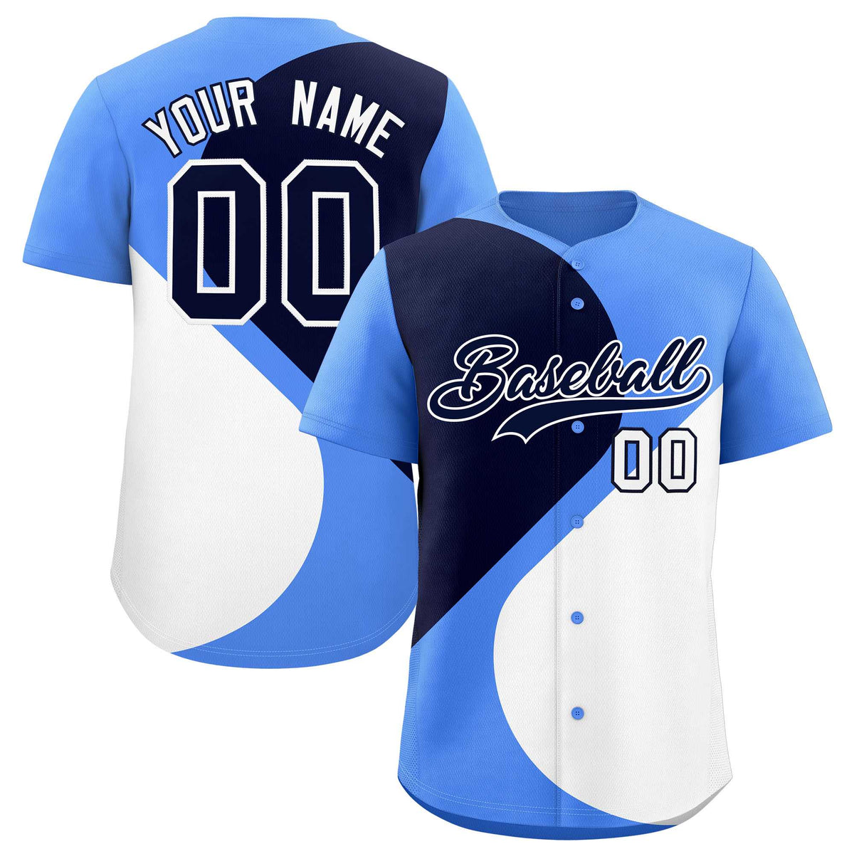 Custom Powder Blue Navy-White Color Block Personalized Half Heart Pattern Authentic Baseball Jersey| KXKSHOP