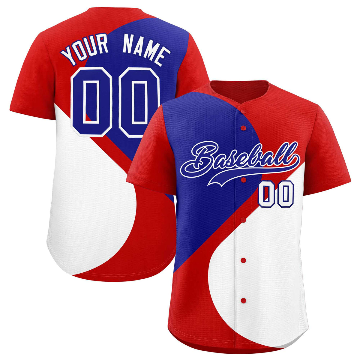 Custom Red Royal-White Color Block Personalized Half Heart Pattern Authentic Baseball Jersey| KXKSHOP