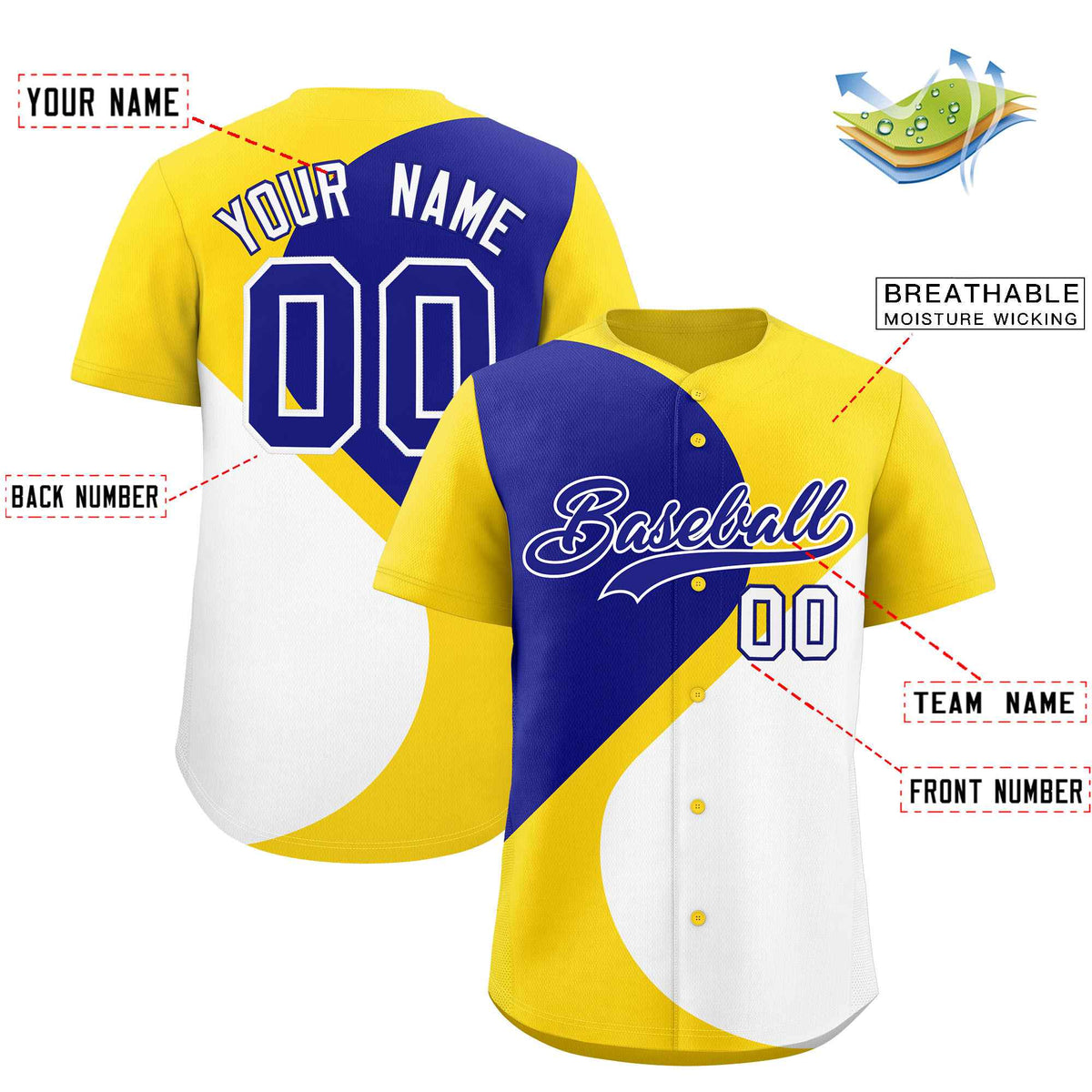 Custom Gold Royal-White Color Block Personalized Half Heart Pattern Authentic Baseball Jersey| KXKSHOP