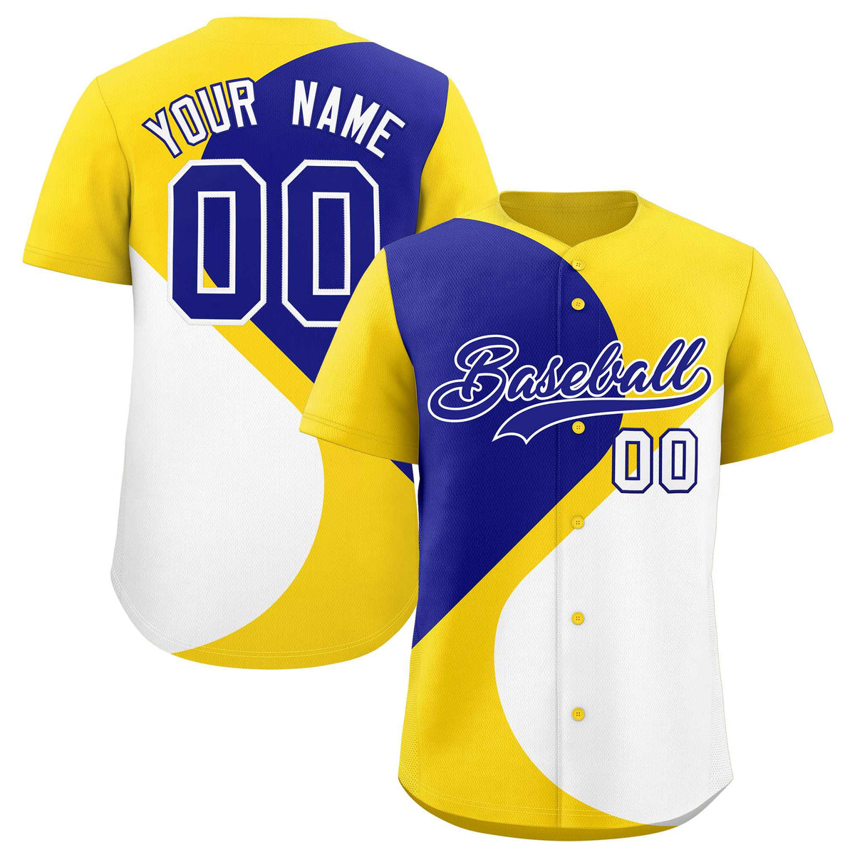 Custom Gold Royal-White Color Block Personalized Half Heart Pattern Authentic Baseball Jersey| KXKSHOP