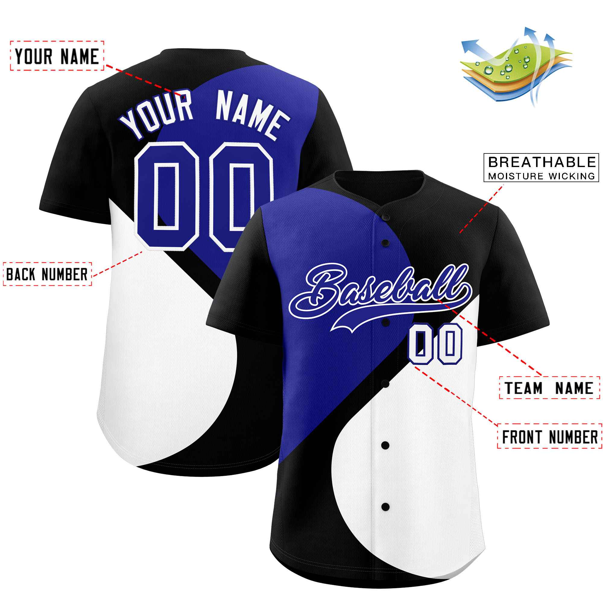 Custom Black Royal-White Color Block Personalized Half Heart Pattern Authentic Baseball Jersey| KXKSHOP