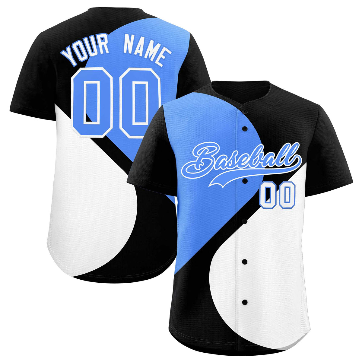 Custom Black Powder Blue-White Color Block Personalized Half Heart Pattern Authentic Baseball Jersey| KXKSHOP