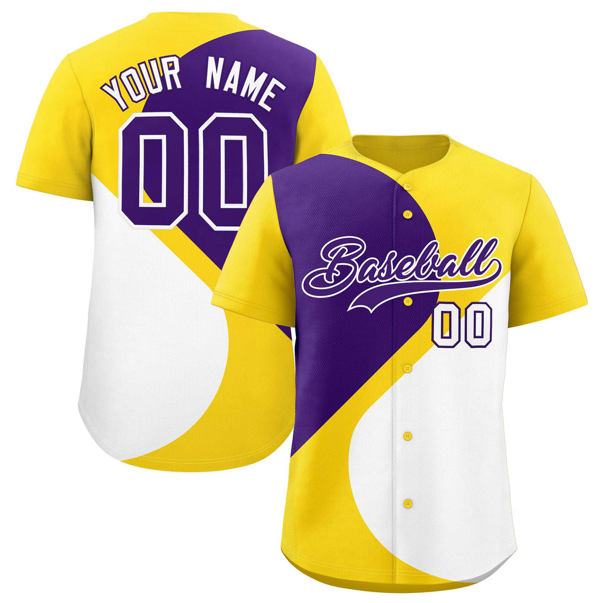 Custom Gold Purple-White Color Block Personalized Half Heart Pattern Authentic Baseball Jersey| KXKSHOP