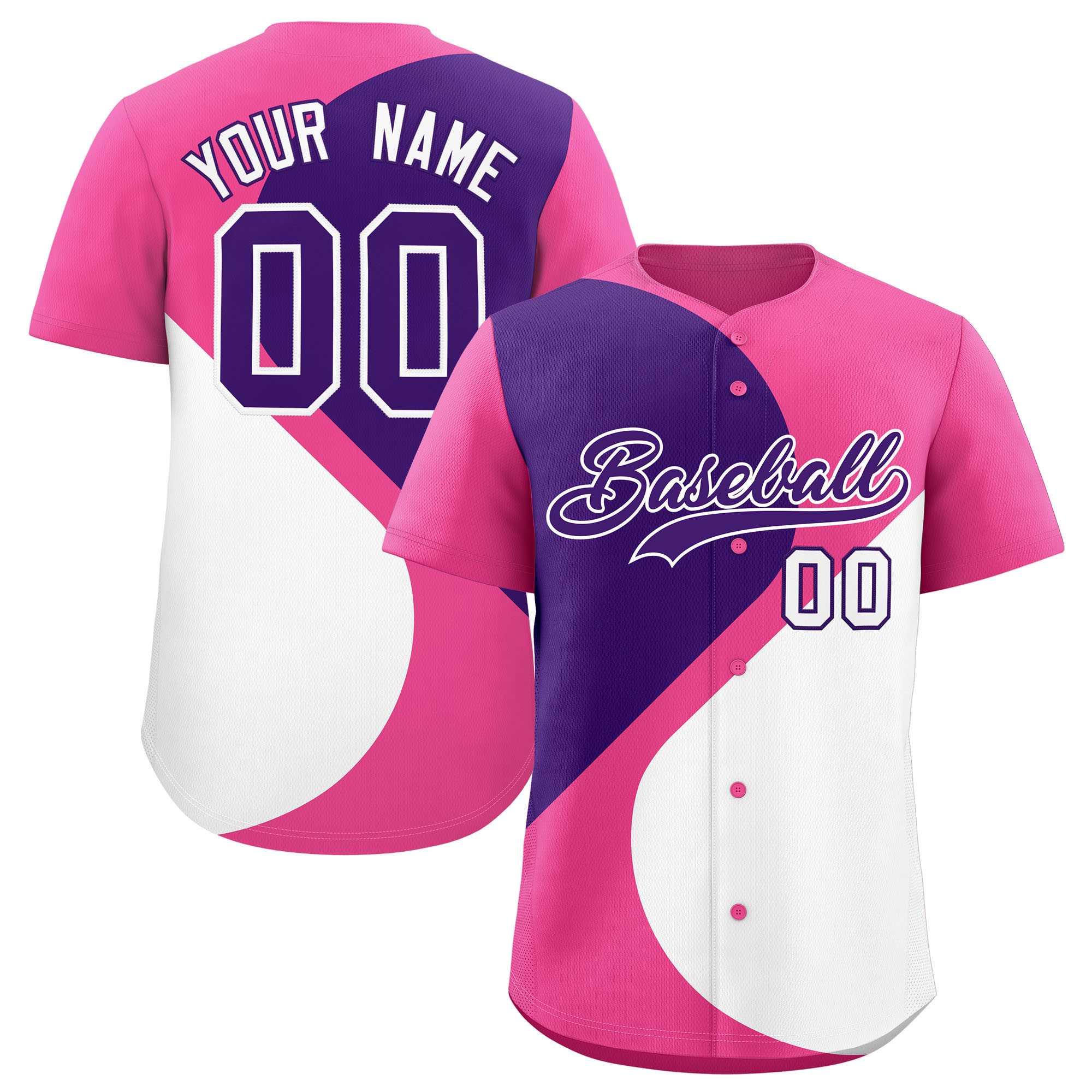 Custom Pink Purple-White Color Block Personalized Half Heart Pattern Authentic Baseball Jersey| KXKSHOP