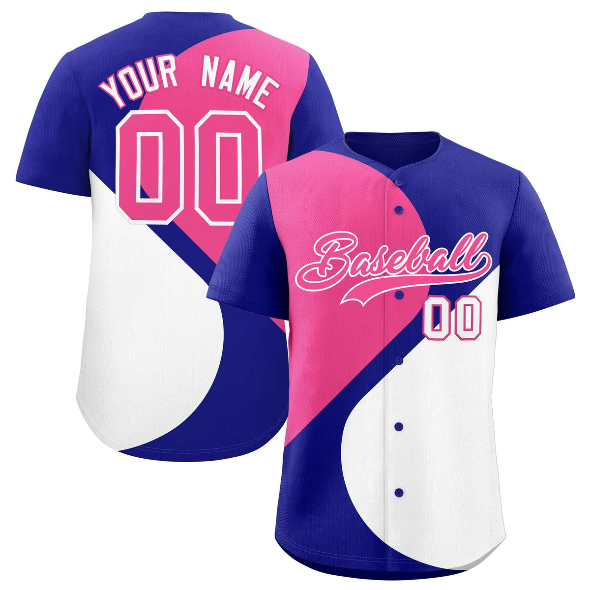 Custom Royal Pink-White Color Block Personalized Half Heart Pattern Authentic Baseball Jersey| KXKSHOP