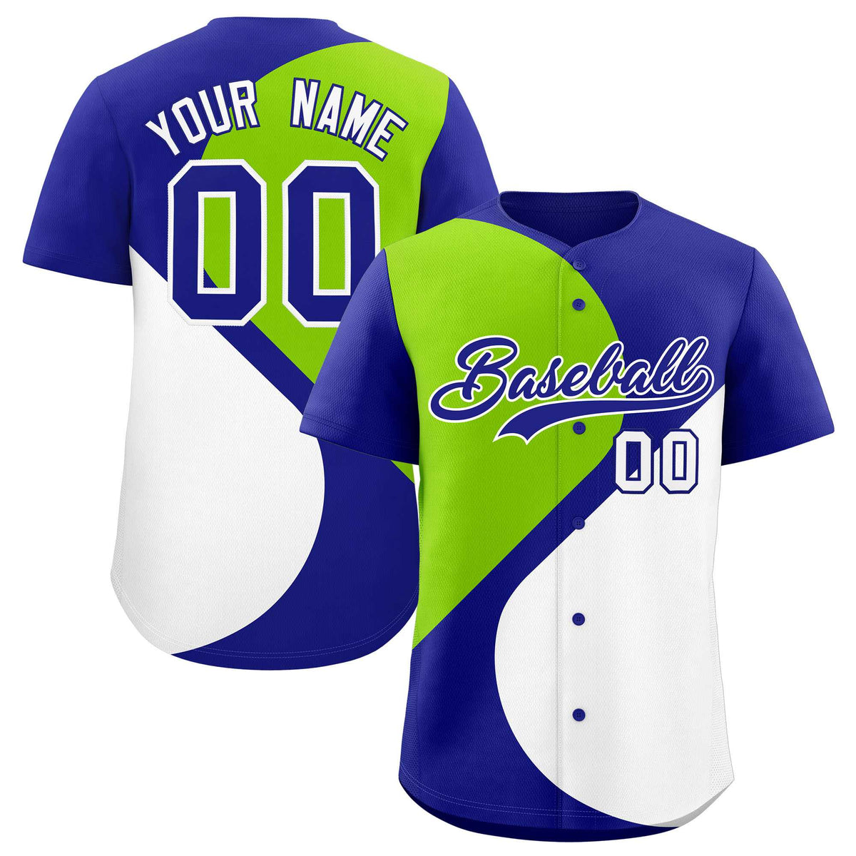 Custom Royal Neon Green-White Color Block Personalized Half Heart Pattern Authentic Baseball Jersey| KXKSHOP