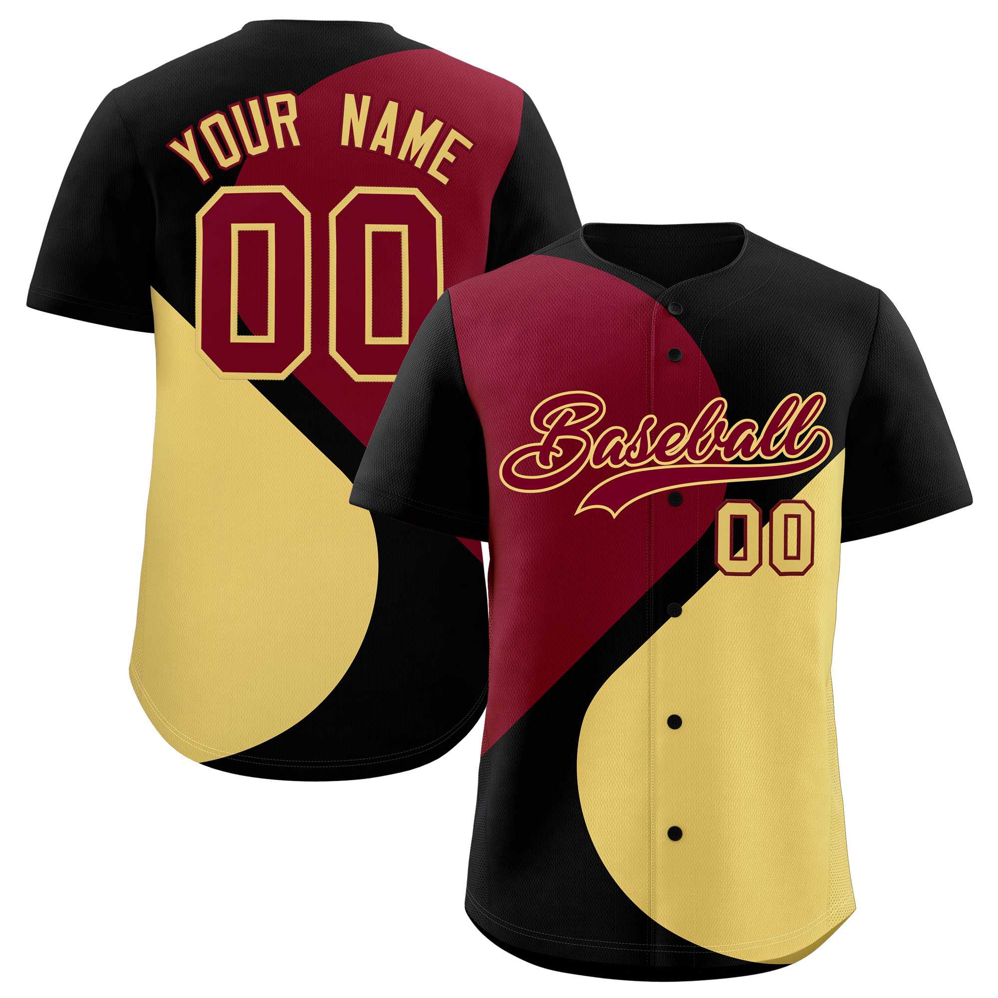 Custom Black Crimson-Khaki Color Block Personalized Half Heart Pattern Authentic Baseball Jersey| KXKSHOP
