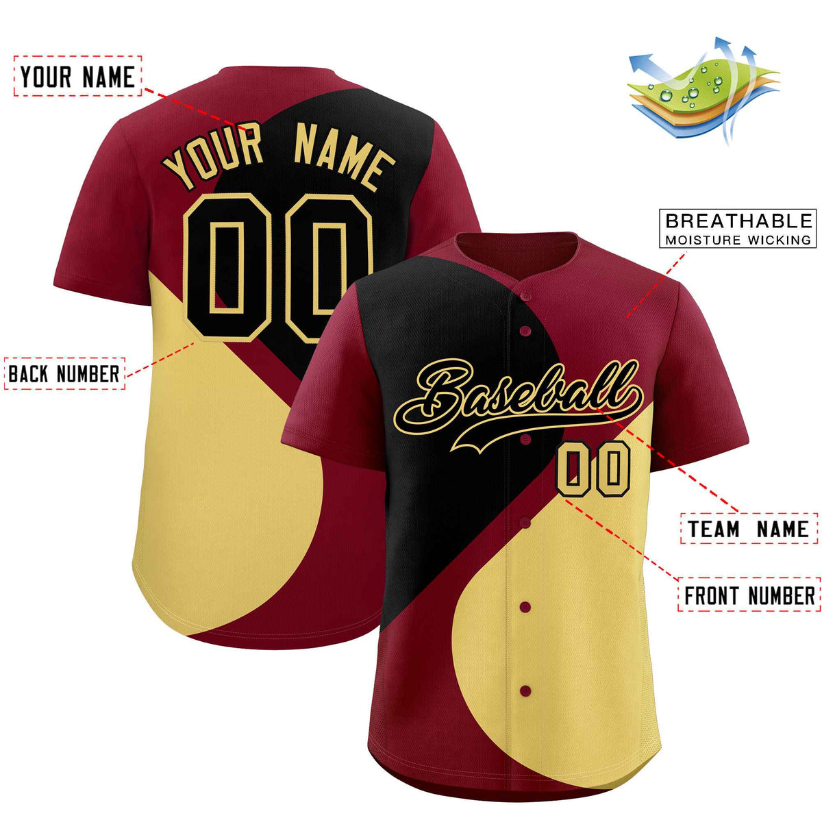 Custom Crimson Black-Khaki Color Block Personalized Half Heart Pattern Authentic Baseball Jersey| KXKSHOP