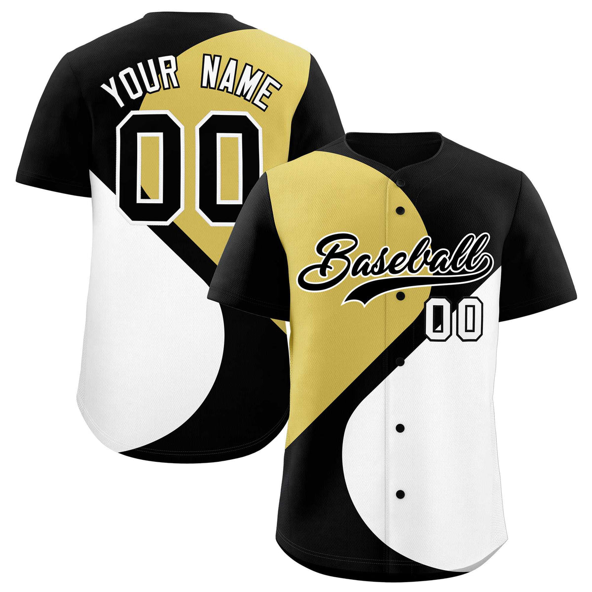 Custom Black Old Gold-White Color Block Personalized Half Heart Pattern Authentic Baseball Jersey| KXKSHOP